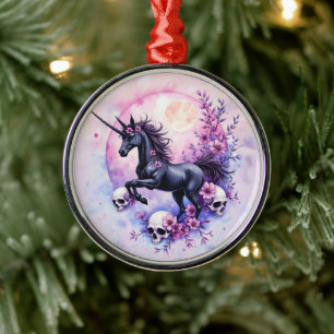 Ornement En Métal Licorne éclairée par la lune parmi les roses oubli