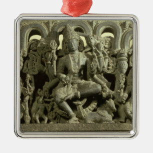 Ornement En Métal Linteau dépeignant la trinité : Siva, Brahma et