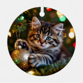 Ornement En Métal Little Kitten on Christmas Tree Personalized (Recto)