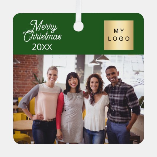 Ornement En Métal Logo photo d'entreprise Noël vert moderne (Recto)