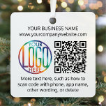 Ornement En Métal Logo recto verso et code QR Carré promotionnel pro<br><div class="desc">POUR OBTENIR DES INSTRUCTIONS POUR CHANGER LES COULEURS ARRIÈRE - PLAN / TEXTE OU LA TRANSPARENCE DU LOGO, VOIR LA FIN DE CETTE DESCRIPTION. Faites la promotion de votre entreprise auprès de clients potentiels avec un logo personnalisé et un code QR carré de décoration de Noël. Ce modèle est simple...</div>