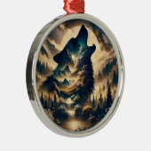 Ornement En Métal Loup hurlant sur la lune une nuit nuageuse (Droite)