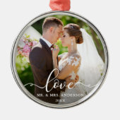 Ornement En Métal Love Elegant Script Mr et Mrs Mariage Photo (Devant)
