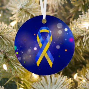 Ornement En Métal L'Ukraine soutient le ruban bleu jaune de sensibil
