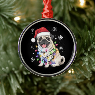 Ornement En Métal Lumières de Noël Santa Pug Xmas Amateur de Chien 