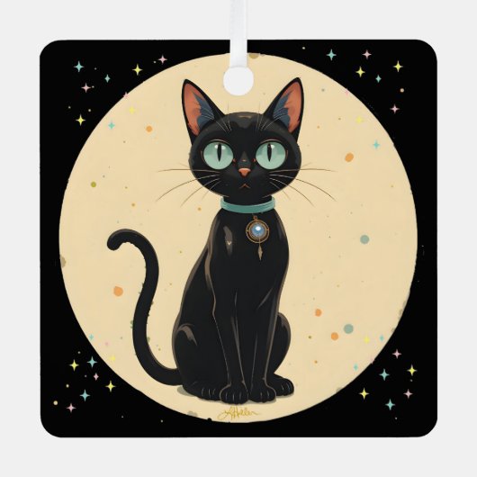 Ornement En Métal Lune de chat noir atomique futuriste (Recto)