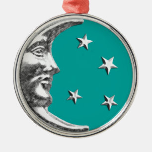 Ornement En Métal Lune et étoiles Art déco - Turquoise et argent