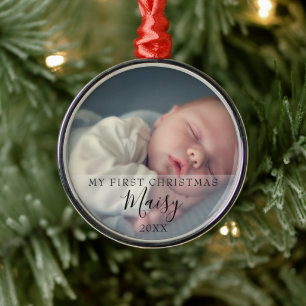 Ornement En Métal Ma première photo de bébé à Noël personnalisée