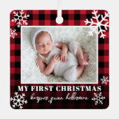 Ornement En Métal Ma première photo de bébé rouge de Noël (Recto)