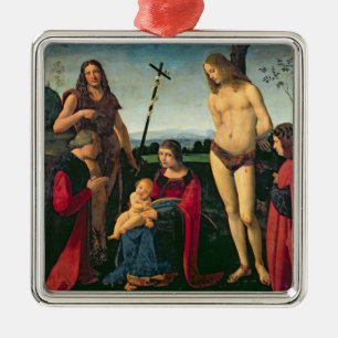 Ornement En Métal Madonna et enfant avec des solides solubles.