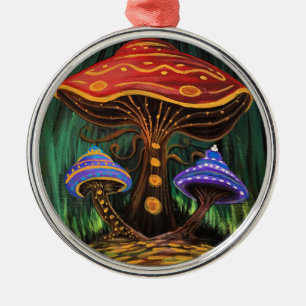 Ornement En Métal Maison Champignon Colorée Magique et Fantaisiste