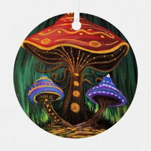 Ornement En Métal Maison Champignon Colorée Magique et Fantaisiste