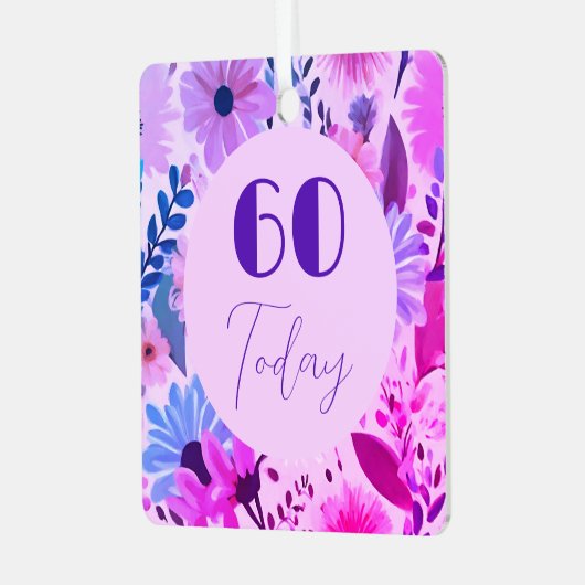 Ornement En Métal Maman 60e Anniversaire Fleurs Roses, Bleues Et Vio (Avant gauche)