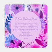 Ornement En Métal Maman 60e Anniversaire Fleurs Roses, Bleues Et Vio (Verso)