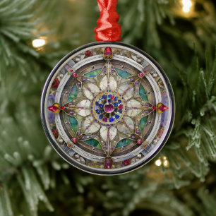 Ornement En Métal Mandala de rubis, d'améthyste, de saphir et de per