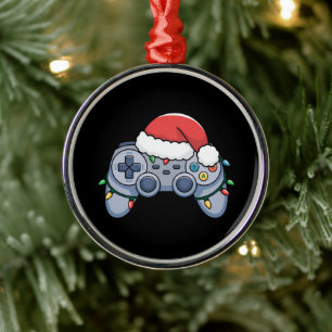 Ornement En Métal Manette de jeu vidéo chapeau de Noël Santa Gamer