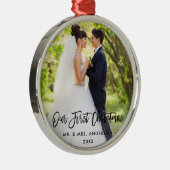 Ornement En Métal Mariage De Script De Brush Moderne Notre Premier N (Droite)