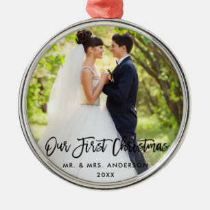 Ornement En Métal Mariage De Script De Brush Moderne Notre Premier N