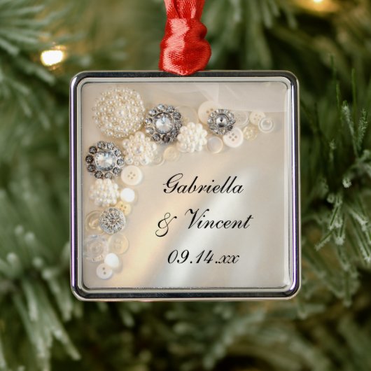 Ornement En Métal Mariage Faux White Pearl and Diamond Buttons (Arbre)