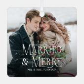 Ornement En Métal Marié & Joyeux photo Noël (Recto)