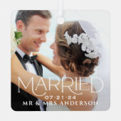 Ornement En Métal Marié Noël Custom Mariage Photo Monogramme (Verso)