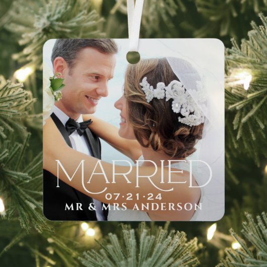 Ornement En Métal Marié Noël Custom Mariage Photo Monogramme (Insitu)