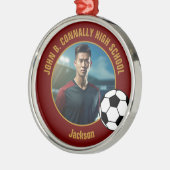 Ornement En Métal Maroon Gold Soccer Player Photo Christmas (Gauche)