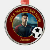 Ornement En Métal Maroon Gold Soccer Player Photo Christmas (Devant)