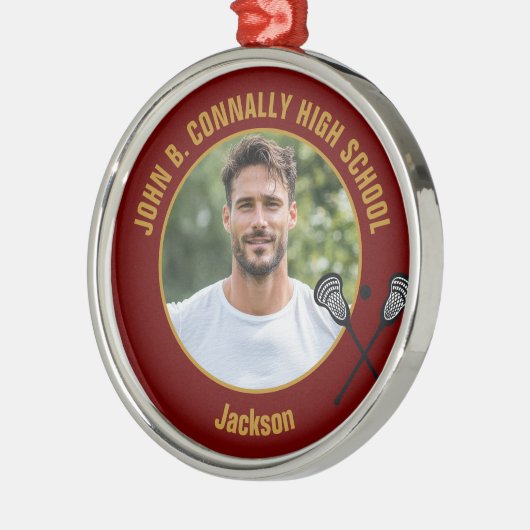 Ornement En Métal Maroon Lacrosse Player Photo High School Christmas (Gauche)