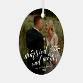 Ornement En Métal Marry et Joyeux Script Mariage Photo Noël (Avant droite)