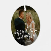 Ornement En Métal Marry et Joyeux Script Mariage Photo Noël (Avant gauche)