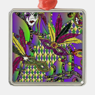 Ornement En Métal Masques de plumes de mardi gras psychédélique