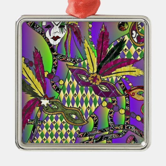 Ornement En Métal Masques de plumes de mardi gras psychédélique (Devant)