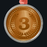 Ornement En Métal Médaille de bronze 3ème place<br><div class="desc">Elégant champion 3e médaille de bronze gagnant sur le design ruban / 3e prix design qui rend un prix incroyable pour l'excellence ou la réussite.</div>