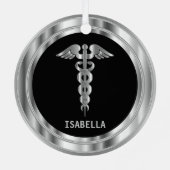 Ornement En Métal  Medical Symbol 👨‍⚕️ - Black and Silver (Verso)