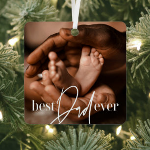 Ornement En Métal Meilleur Papa Jamais Moderne Classique Simple Phot