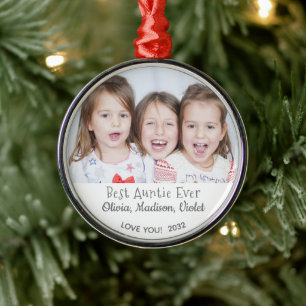 Ornement En Métal Meilleure Tante Jamais Personnalisée Photo Noël