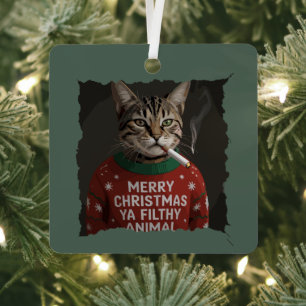 Ornement En Métal Mème de Noël drôle de chat qui fume Sarcasme Vacan