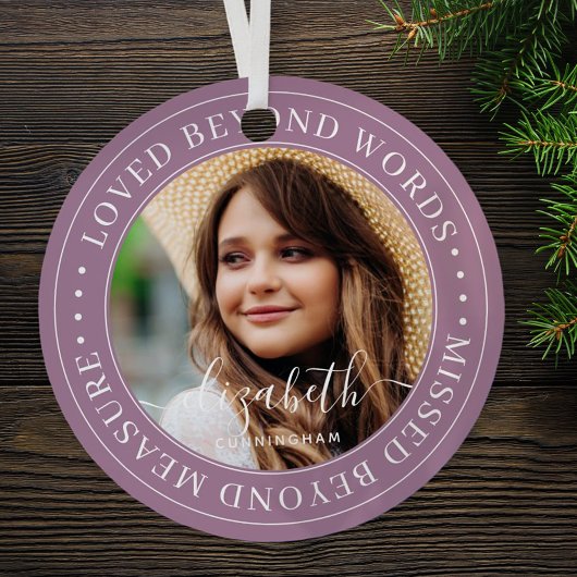 Ornement En Métal Memorial Love Beyond Words Élégant Photo Chic