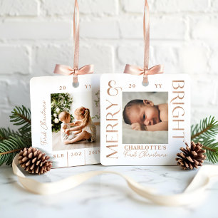 Ornement En Métal Merry & Bright White Baby First Christmas Photos