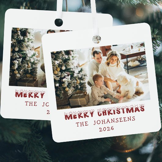 Ornement En Métal Merry Christmas Double Sided Photo Family Keepsake