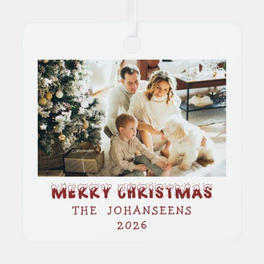 Ornement En Métal Merry Christmas Double Sided Photo Family Keepsake (Recto)