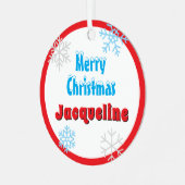 Ornement En Métal Merry Christmas Peace Snowflakes Red Name (Avant gauche)