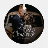 Ornement En Métal Merry Christmas Whimsical Script Custom Photo (Verso)