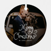 Ornement En Métal Merry Christmas Whimsical Script Custom Photo (Recto)