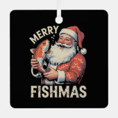 Ornement En Métal Merry Fishmas Funny Noël Père Noël Pêche (Recto)