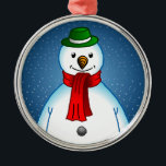Ornement En Métal Merry Snowman<br><div class="desc">Le Merry Snowman avec son casquette vert et son foulard rouge.</div>