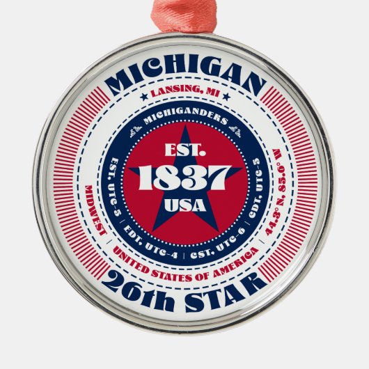 Ornement En Métal Michigan 26th State Christmas Ornament (Devant)