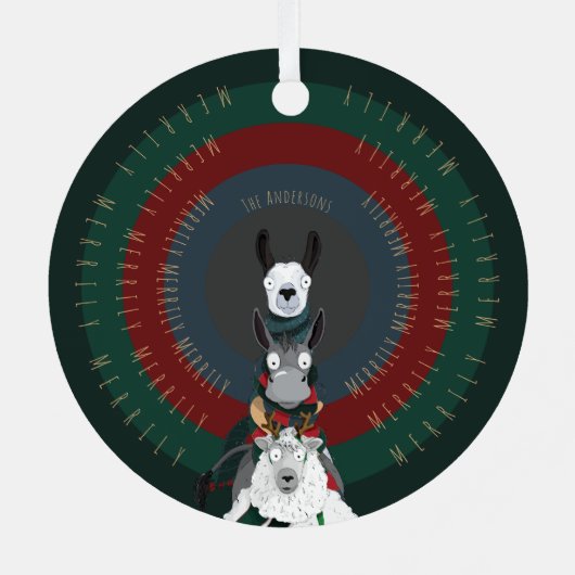 Ornement En Métal Mignonne âne d'hiver, lama et mouton (Verso)