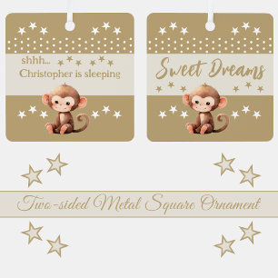 Ornement En Métal Mignonne singe shhh ajouter nom dormant brun